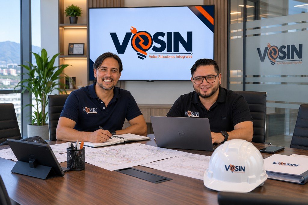 Equipo de VOSIN S.A.S revisando planos en sala de reuniones